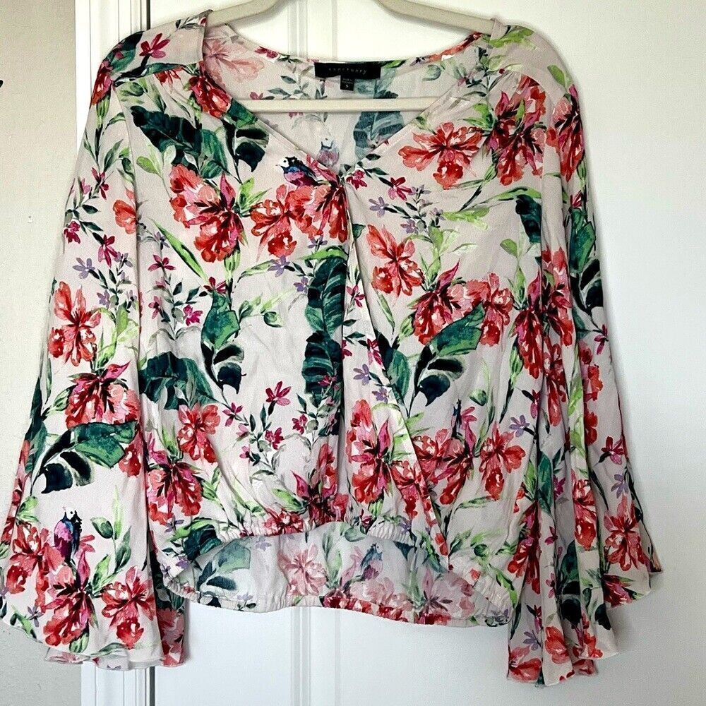 Sanctuary Long Bell Sleeve Floral Blouse Size Small